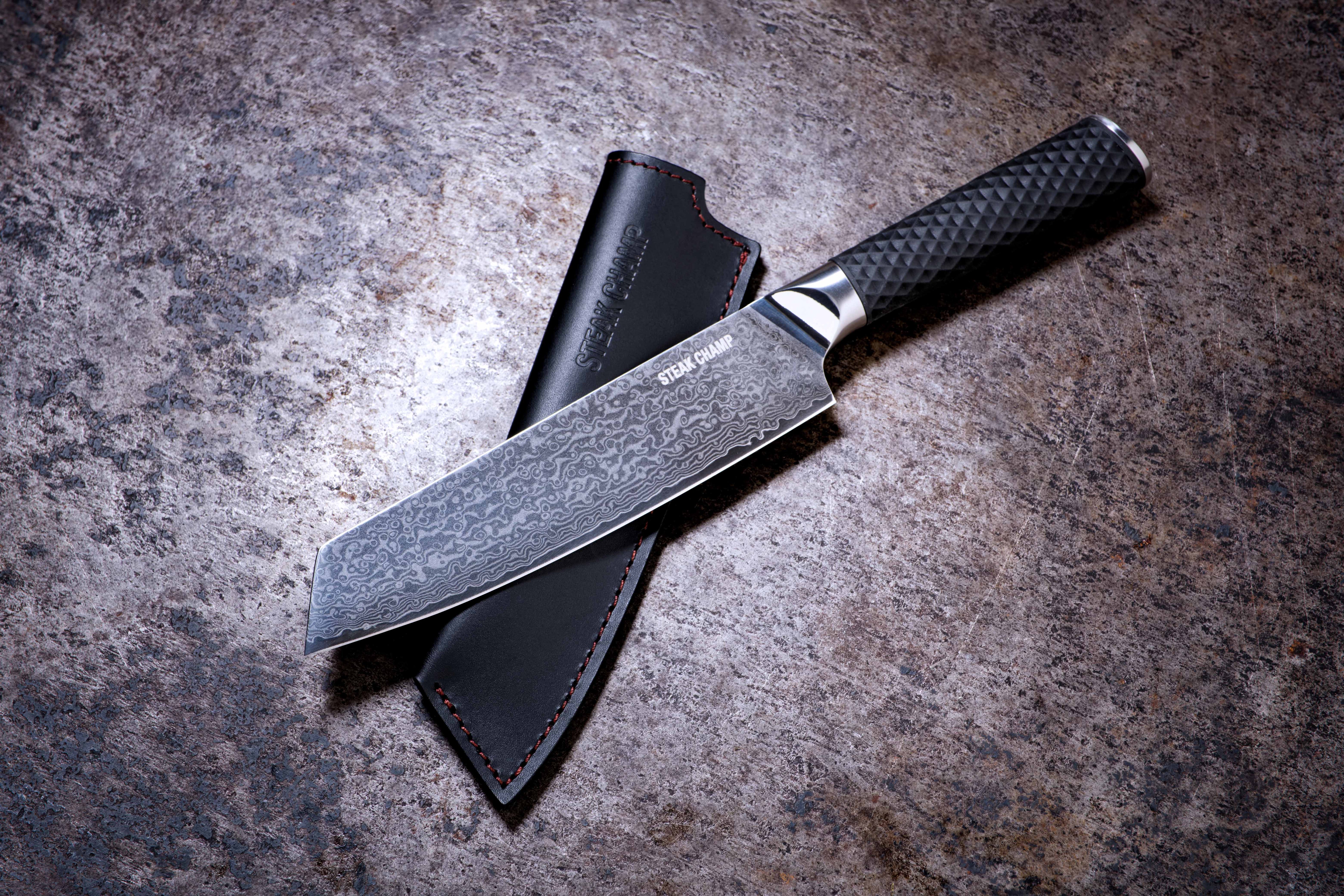Damascus Chef Knife "Wagyu", 20cm/8” with Leather Sheath