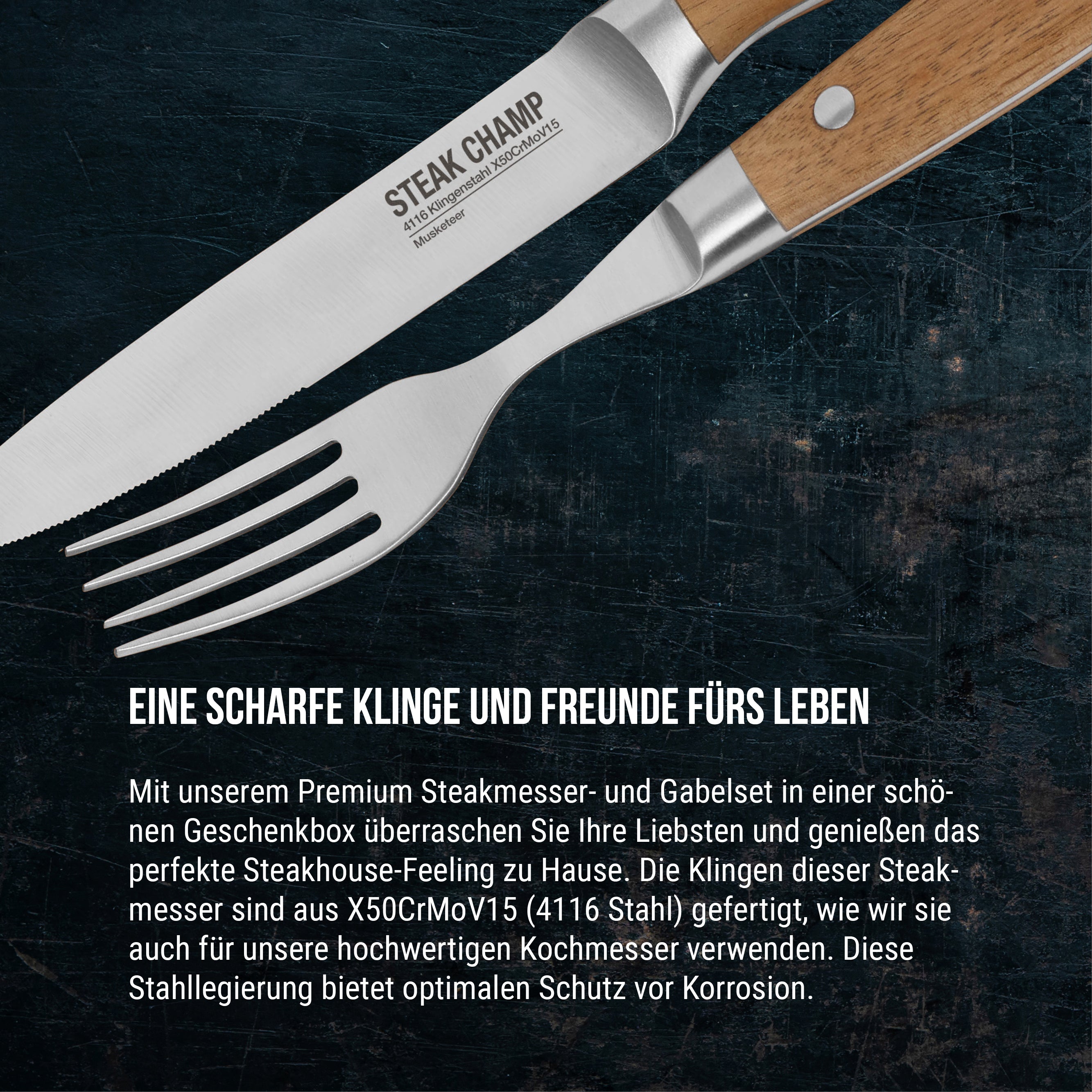 STEAKBESTECK "RUSTIKAL" | 4-TEILIG