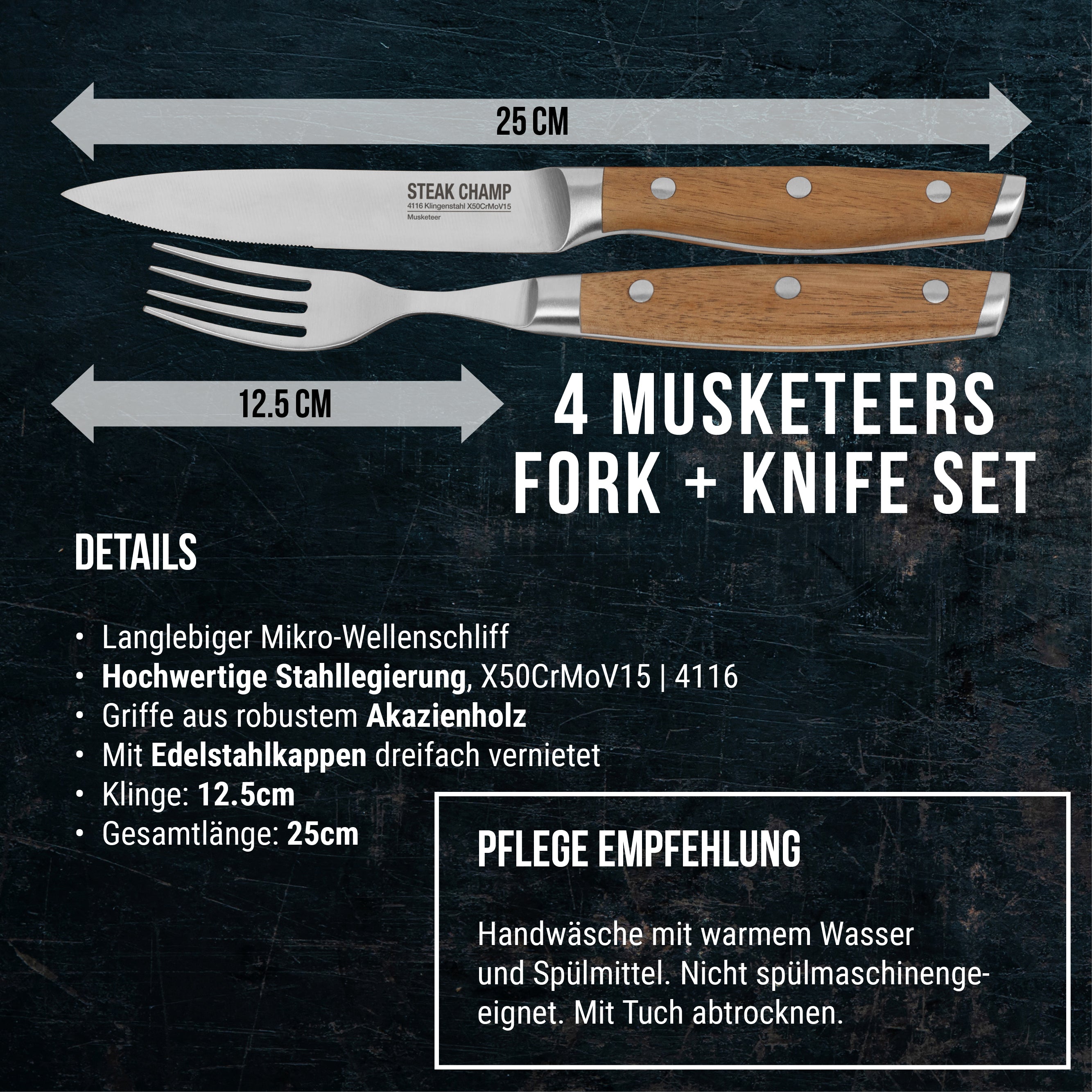 STEAKBESTECK "RUSTIKAL" | 4-TEILIG
