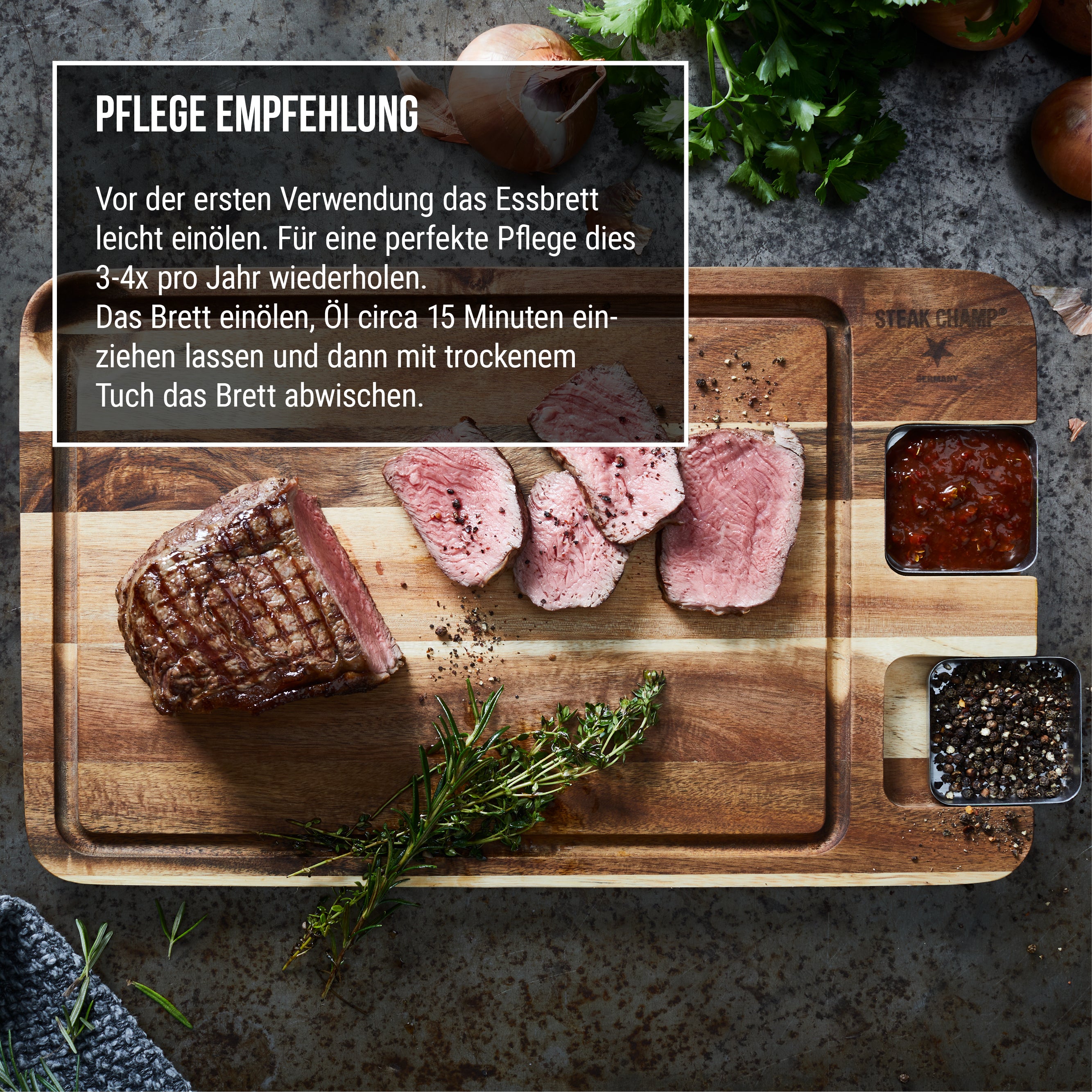 STEAK-ESSBRETT | MIT EDELSTAHL-SAUCIERE