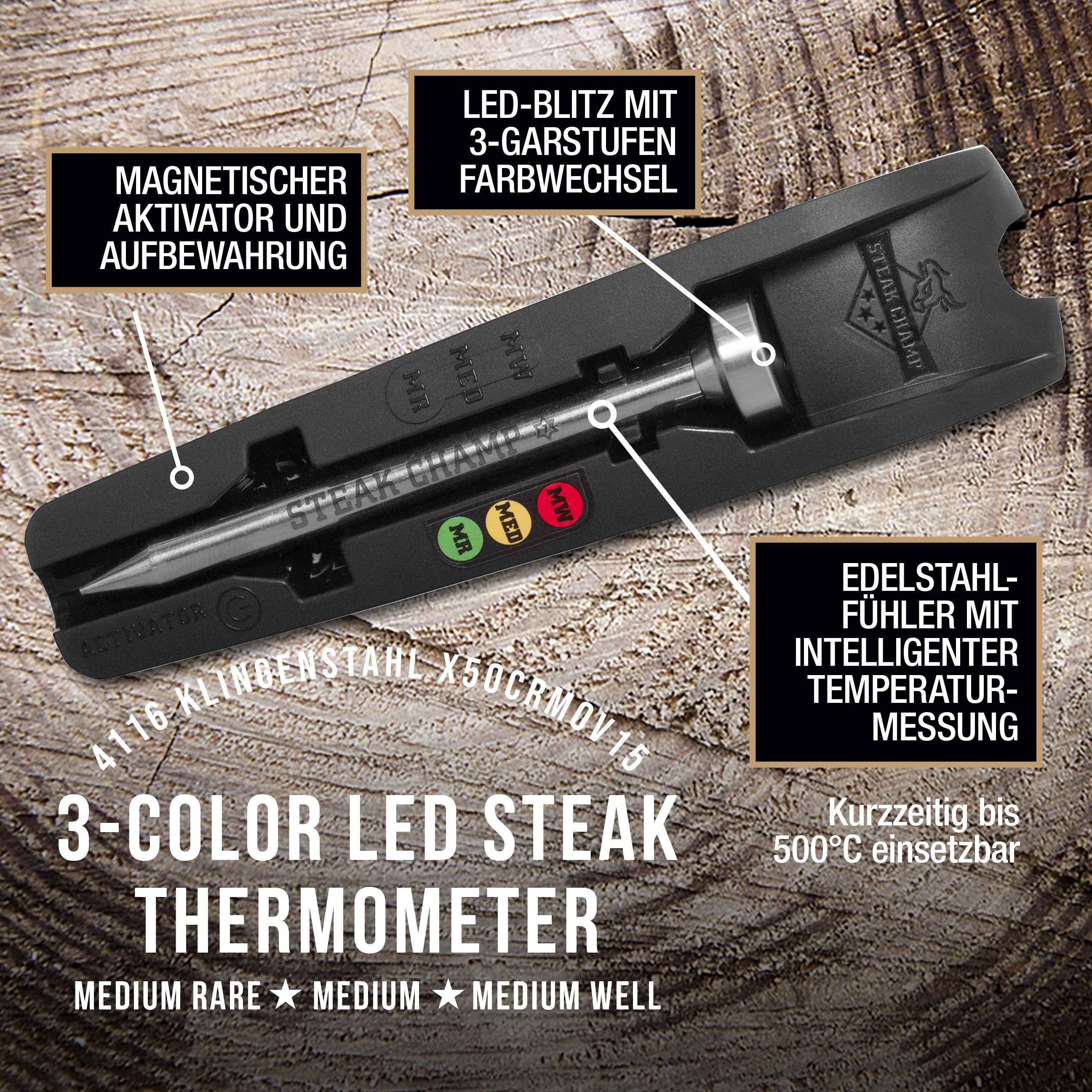 Steakchamp The Ultimate Steak Thermometer 3 Color Black 3rd Generation