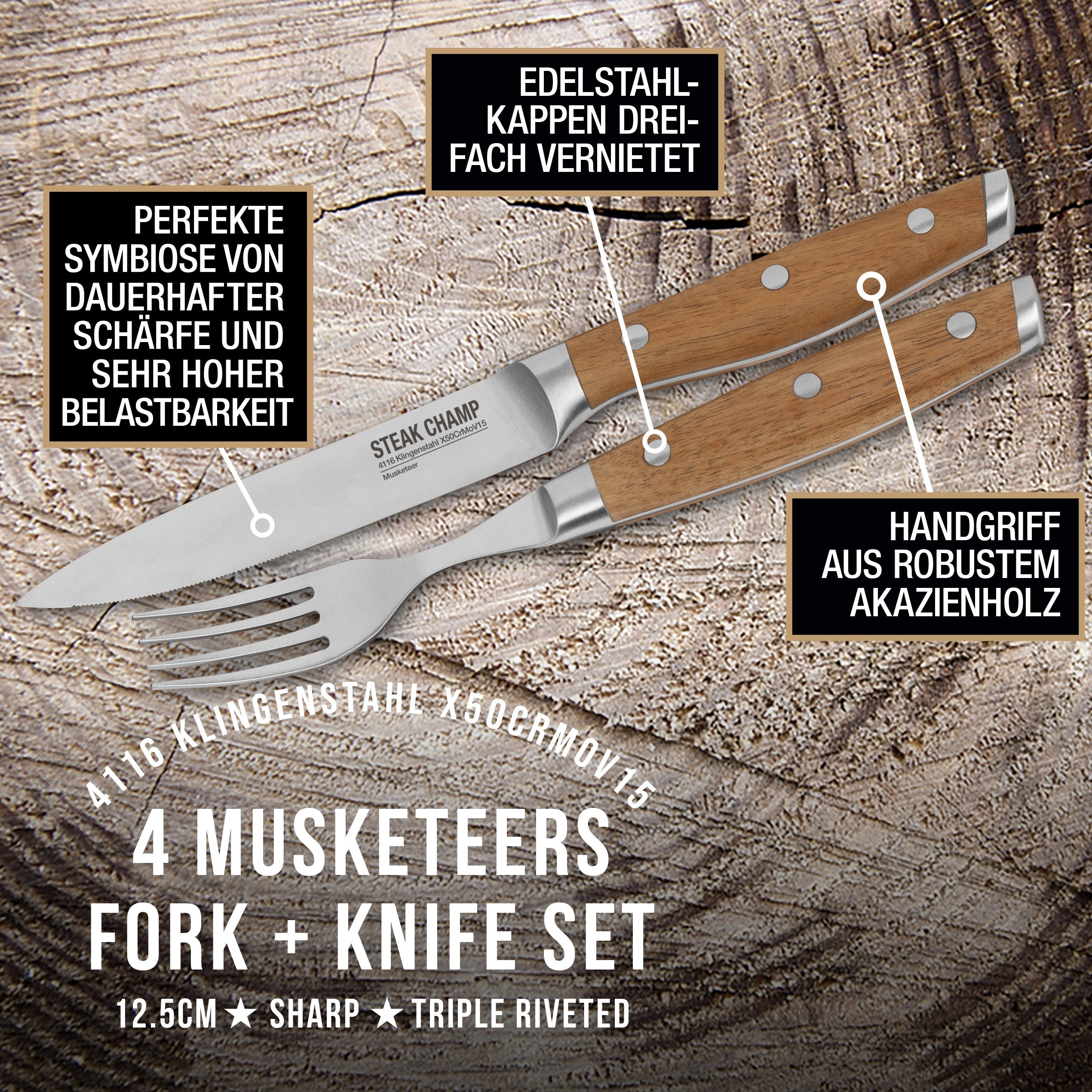 4pc Fork and Knife Set (X50CrMoV15 blades)
