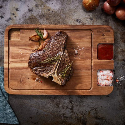 STEAK-ESSBRETT | MIT EDELSTAHL-SAUCIERE
